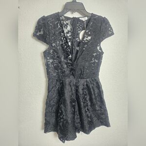 Xenia Boutique Black Lace Mini Dress with V-Neck